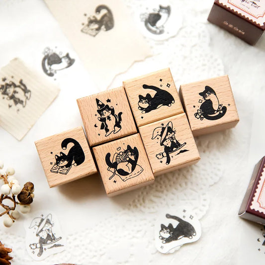 1Pc Cute Little Black Cat Stamp: Retro Wooden Rubber Stamp for Scrapbooking Stationery DIY Craft - Standard Seal Decoration