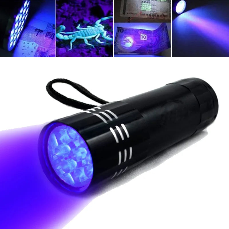 9LED UV Light Torch – Super Mini Ultra Violet Flashlight for Scorpion Detection, Waterproof & Strong 9 LED Lamp