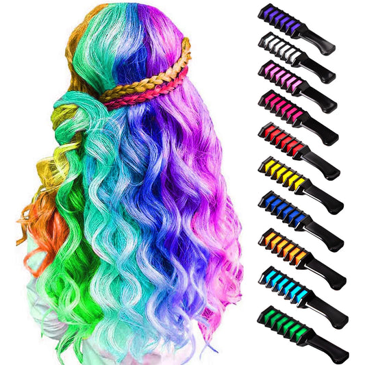 10-Color Hair Dye Comb Set – Multi-Color Disposable Hair Coloring Makeup Toy Kit for Girls