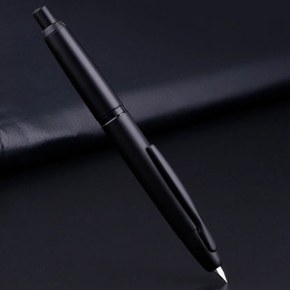 Majohn A1 Press Fountain Pen - Retractable EF Nib 0.4mm, Metal Matte Black Ink Pen with Converter, Ideal Student Gift