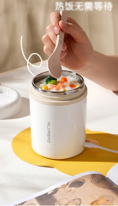 600ML USB Electric Heating Lunch Box — Portable Stainless Steel Food Warmer for Picnic, Milk, and Drinks (5V/12V/24V)