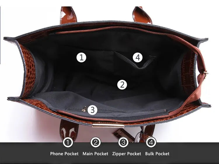 Luxury Vintage Crocodile Pattern Handbag – Women’s Large Leather Tote & Shoulder Bag