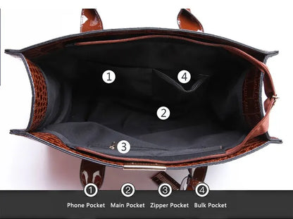 Luxury Vintage Crocodile Pattern Handbag – Women’s Large Leather Tote & Shoulder Bag