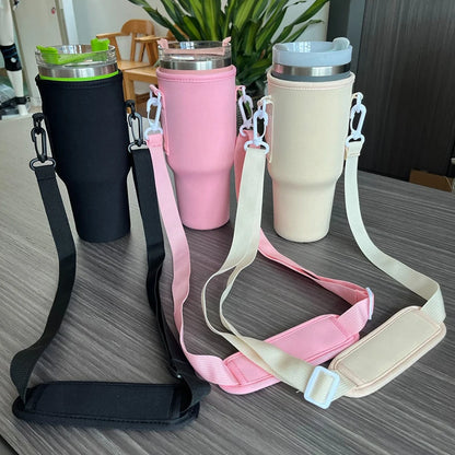 Water Bottle Carrier Bag — Adjustable Shoulder Strap Holder for 40oz Tumbler with Handle