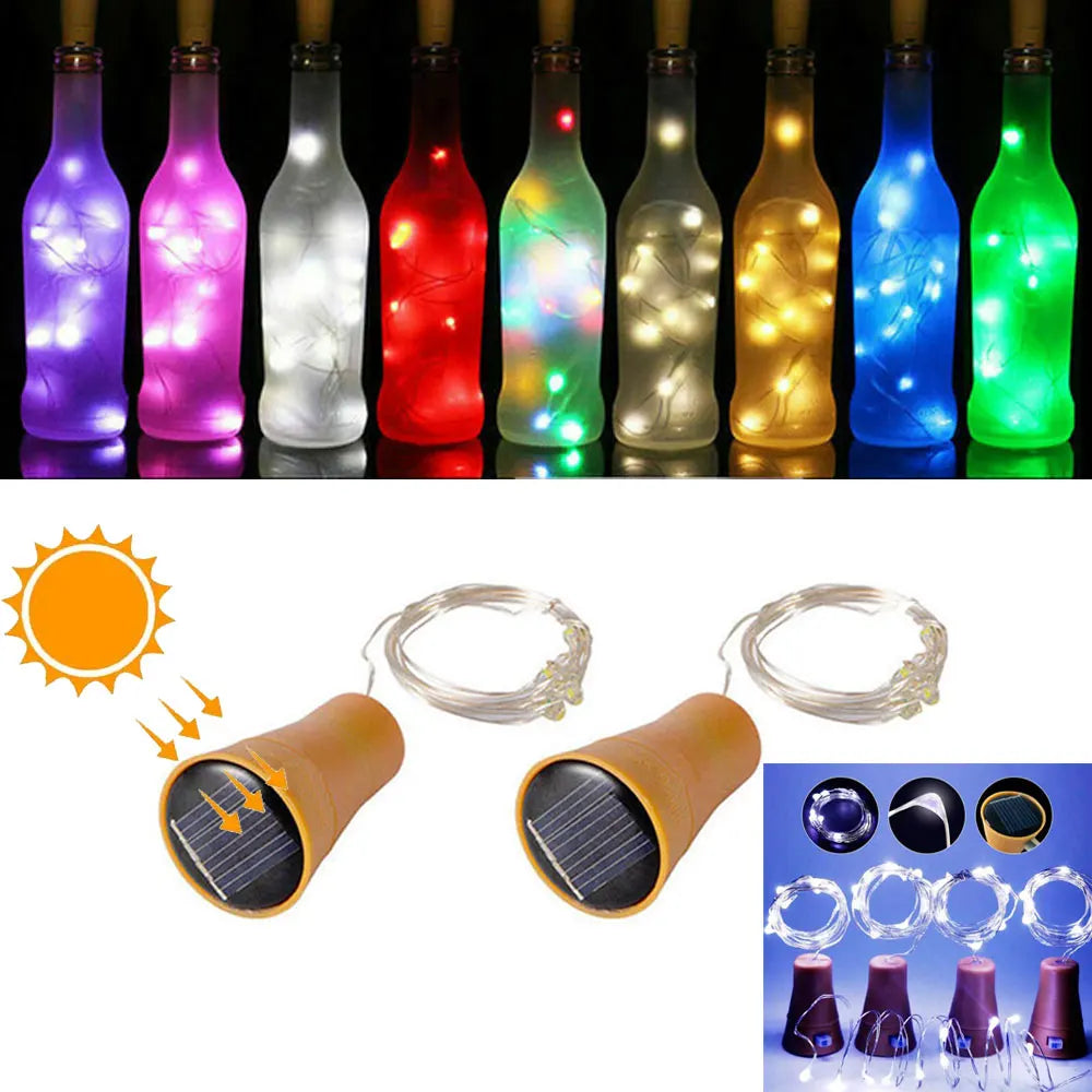 Solar Powered Wine Bottle Lights – 10LED/20LED Cork Shape Fairy Lights, Copper Wire Garland for Christmas & Home Room Decor