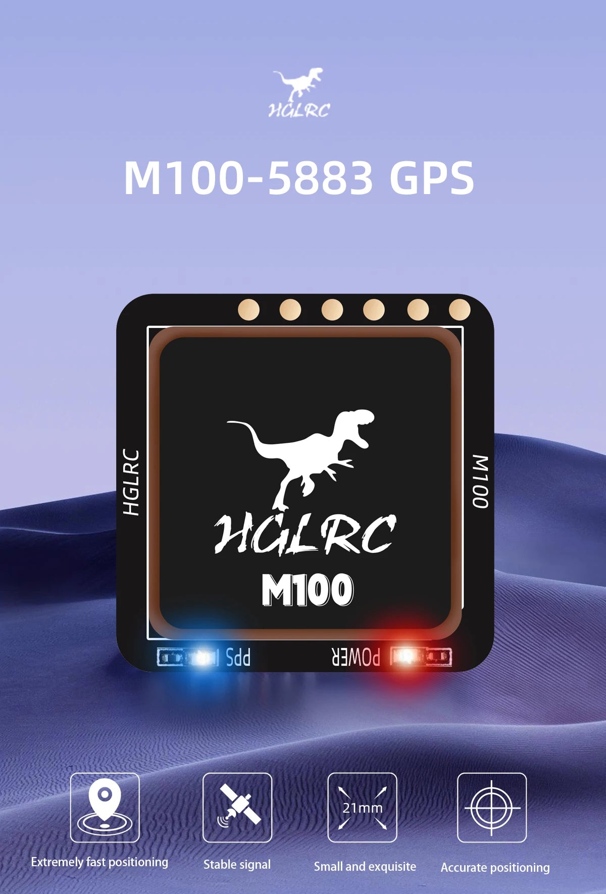 HGLRC M100-5883 M10 GPS Module with Compass – Ceramic Antenna & On-board LEDs, 21x21mm for RC Airplane FPV Long Range