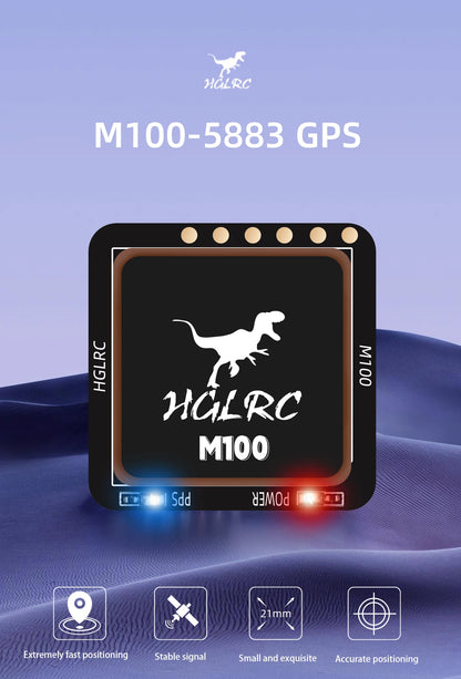 HGLRC M100-5883 M10 GPS Module with Compass – Ceramic Antenna & On-board LEDs, 21x21mm for RC Airplane FPV Long Range