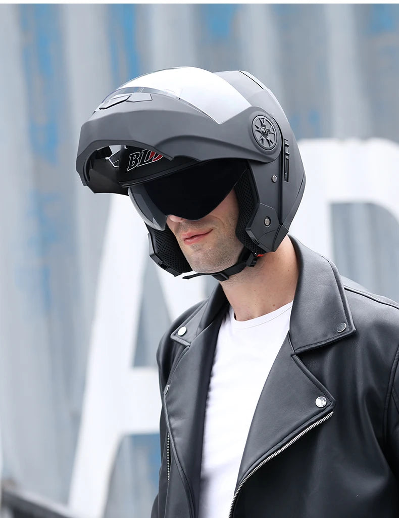 Personalized Dual-Lens Flip-Up Motorcycle Helmet — Motocross Racing Modular Full-Face Helmet for Men & Women, Fashionable Cascos Para Moto