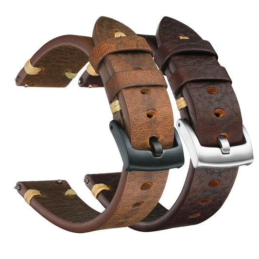 Genuine Leather Watch Straps - Vintage Italian Distressed Smart Watch Bands 20mm & 22mm for Men