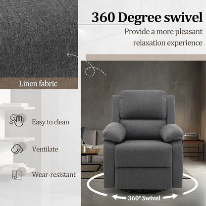 360° Swivel Recliner Rocker Chair – Upholstered Fabric Glider for Adults & Nursery Use