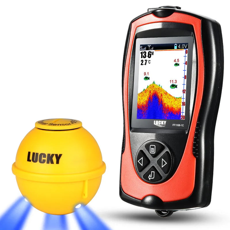 Lucky Sonar Fish Finder FF1108-1CWLA – Rechargeable Wireless Sensor, 45M Depth Echo Sounder for Portable Fishing