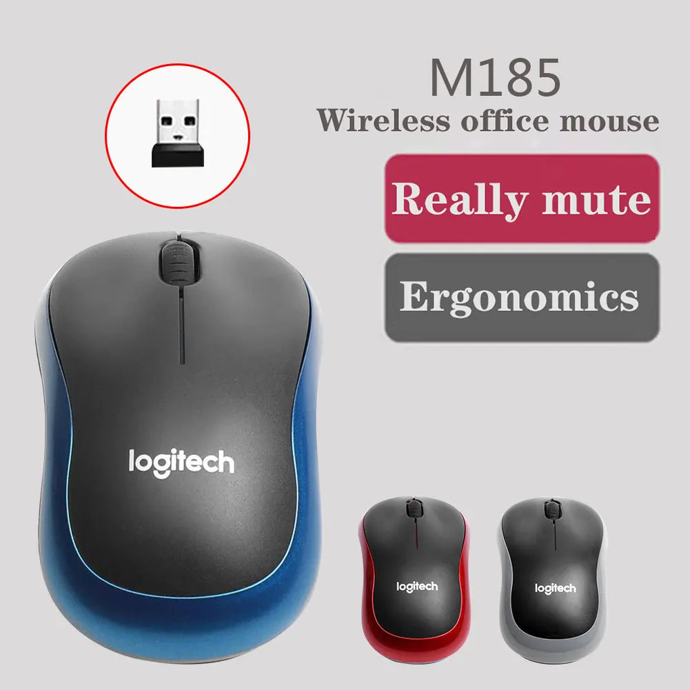 Logitech M185 Silent Wireless Mouse - 1000DPI, 2.4 GHz USB, 3-Button Optical Gaming Mice for PC/Laptop