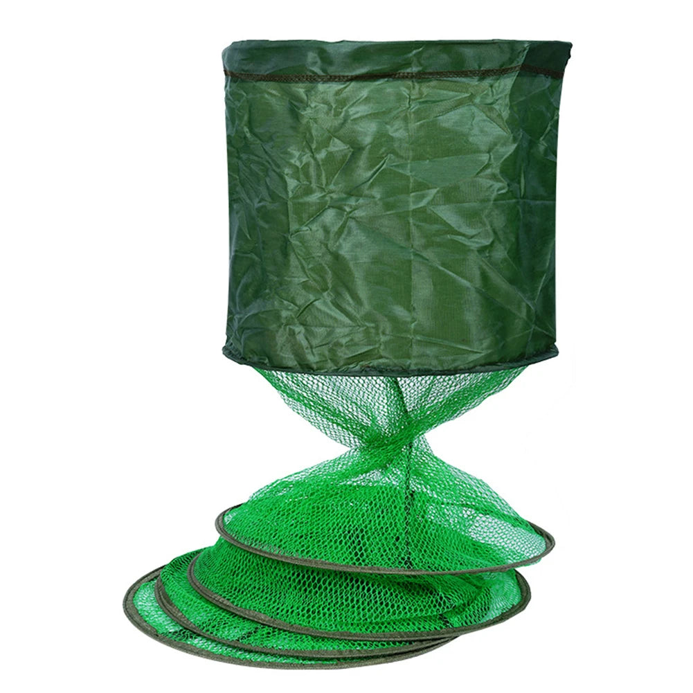 Portable Folding Nylon Mesh Fish Cage – Steel Ring Trap Net Basket for Fishing Storage & Accessories