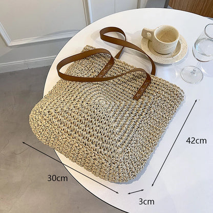 Handmade Woven Straw Beach Bag – Large Capacity Women’s Raffia Shoulder Tote for Summer Travel