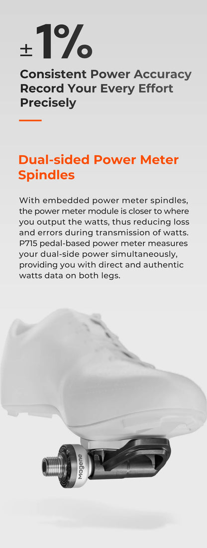 Magene P715 Bike Power Meter Pedals — 1% Accuracy Cadence & Balance, Compatible with KEO & SPD-SL Cycling Pedals