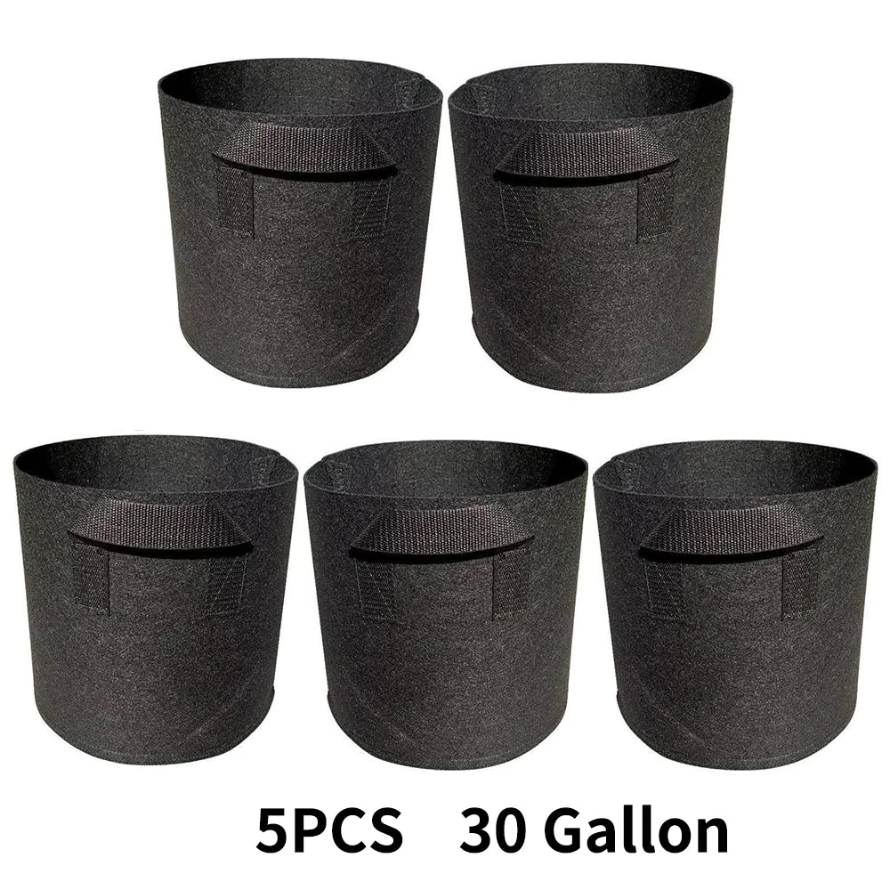 5-Pack Grow Bags with Handles — Aeration Fabric Pots for Plants, Available in 3, 4, 5, 7 & 30 Gallon