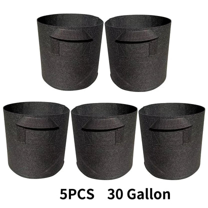 5-Pack Grow Bags with Handles — Aeration Fabric Pots for Plants, Available in 3, 4, 5, 7 & 30 Gallon