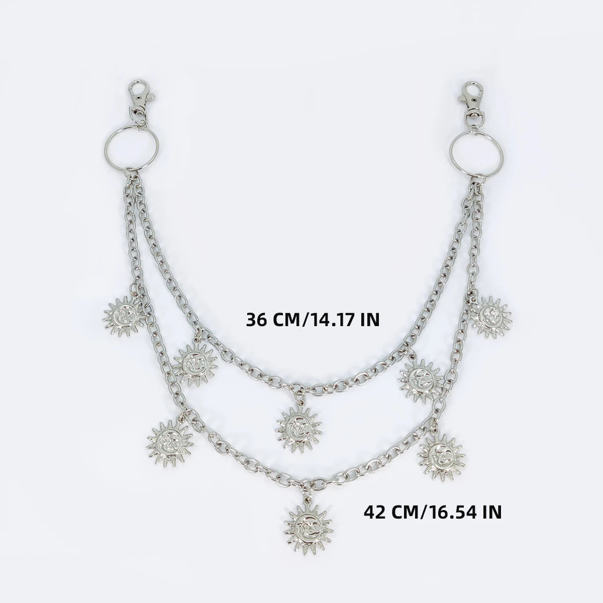 Unisex Jeans Pants Chain Belts - Punk Metal Crescent Geometric Bag Chain, Hip Hop Hipster Keychain for Men & Women