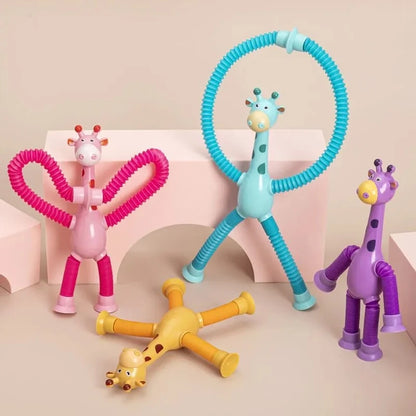 Christmas Suction Cup Pop Tubes: Telescopic Giraffe Fidget Sensory Toy - Stress Relief Bellows Anti-Stress Squeeze Toy for Children