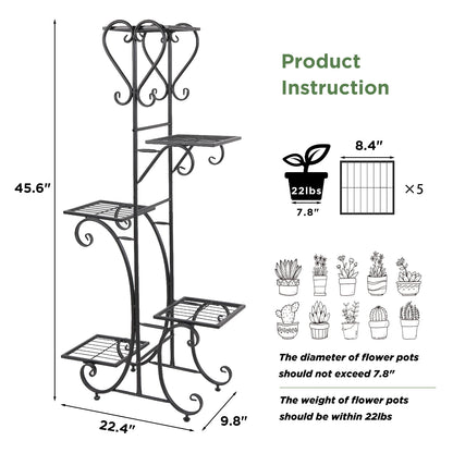 5-Tier Tall Metal Plant Stand Rack – Garden Flower Pot Display Shelf for Indoor & Outdoor Use
