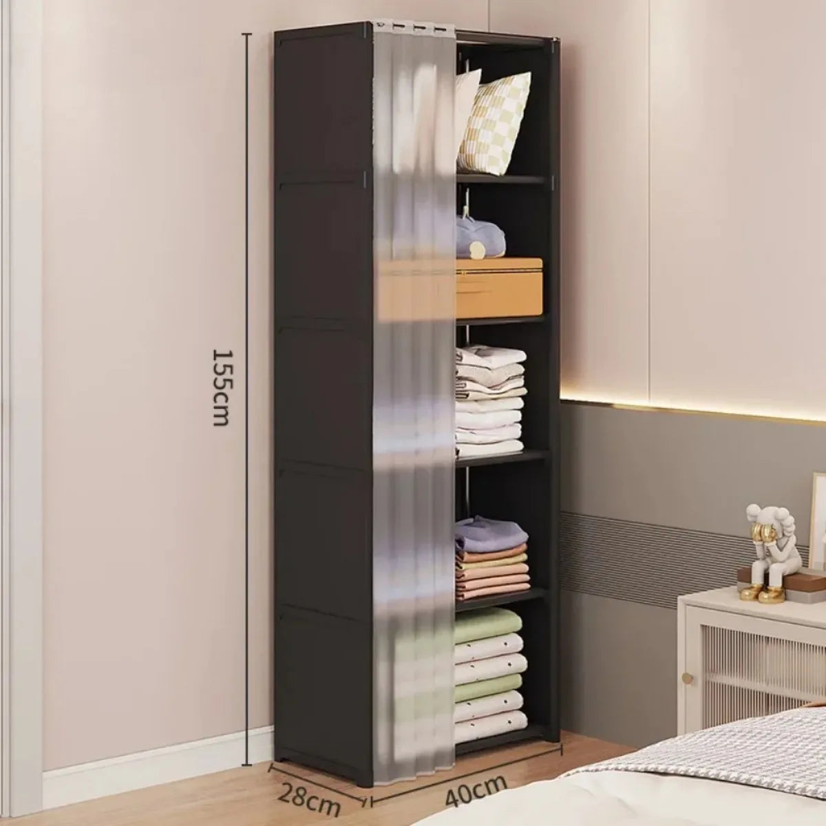Multi-Layer Dustproof Storage Rack – Wardrobe Cabinet with Curtains | Multifunctional Portable Clothes Organizer