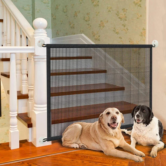 Pet Dog Barrier Fence – Folding Breathable Mesh Playpen with 4 Hooks for Safety, Isolation & Stairs Gate