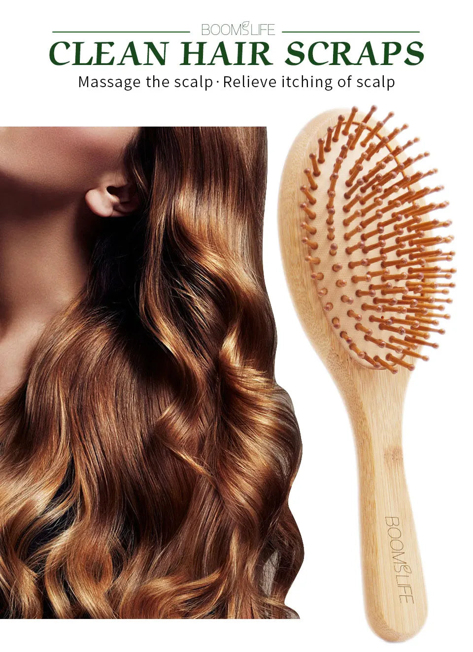 Bamboo Hair Brush for Women – Wide Tooth Styling Comb, Scalp Massage Brush for Smooth Hair & Barber Use