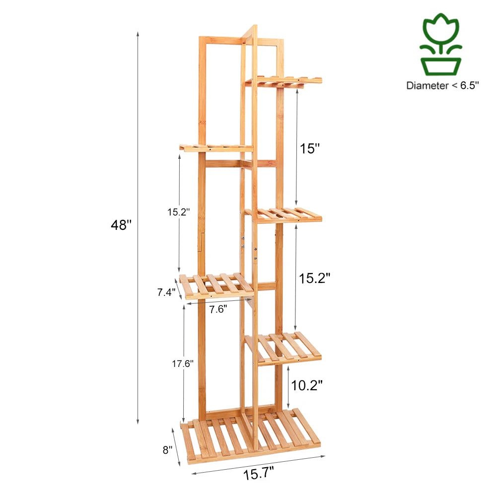 Tall Bamboo Corner Plant Stand Rack – Multi-Tier Flower Holder Shelf for Indoor & Outdoor Use