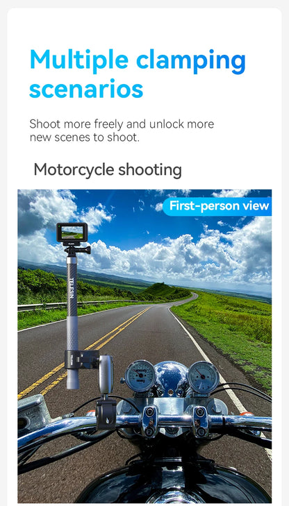 TELESIN Motorcycle Bike Monopod, Panoramic Handlebar Mount, Invisible Selfie Stick Bracket for GoPro Hero, DJI, Insta360