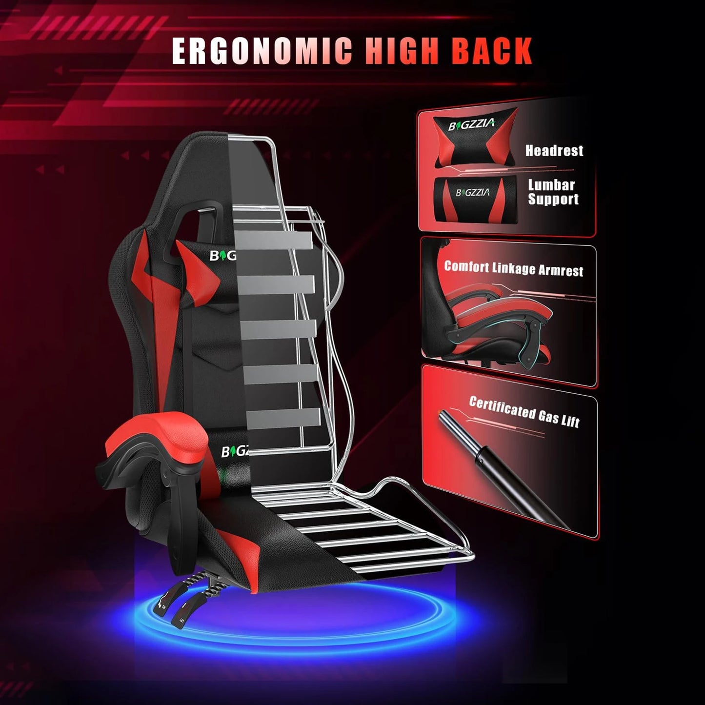 RGB Gaming Chair with LED Lights – Ergonomic PU Leather High Back Reclining Office Chair with Headrest