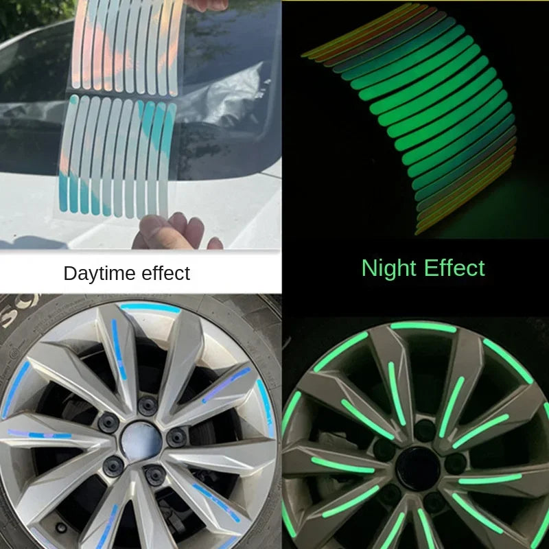20pcs Reflective Car Wheel Hub Sticker: Luminous Rim Strips for Night Driving | Bike & Motorcycle Wheel Accessories