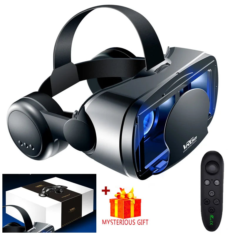 3D VR Headset – Virtual Reality Smart Glasses Helmet for Smartphones with Controllers and 7-Inch Lenses