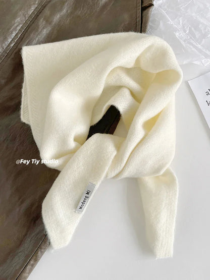 British Korean Style Wool Knitted Triangular Scarf – Multi-Functional Headscarf, Warm Knit Scarf for Women