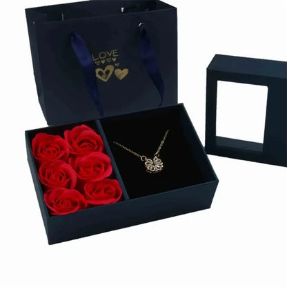Window Opening Jewelry Box - Romantic 6 Rose Pendants, Ring & Bracelet Gift Packaging for Valentine's Day, Eternal Flower Design