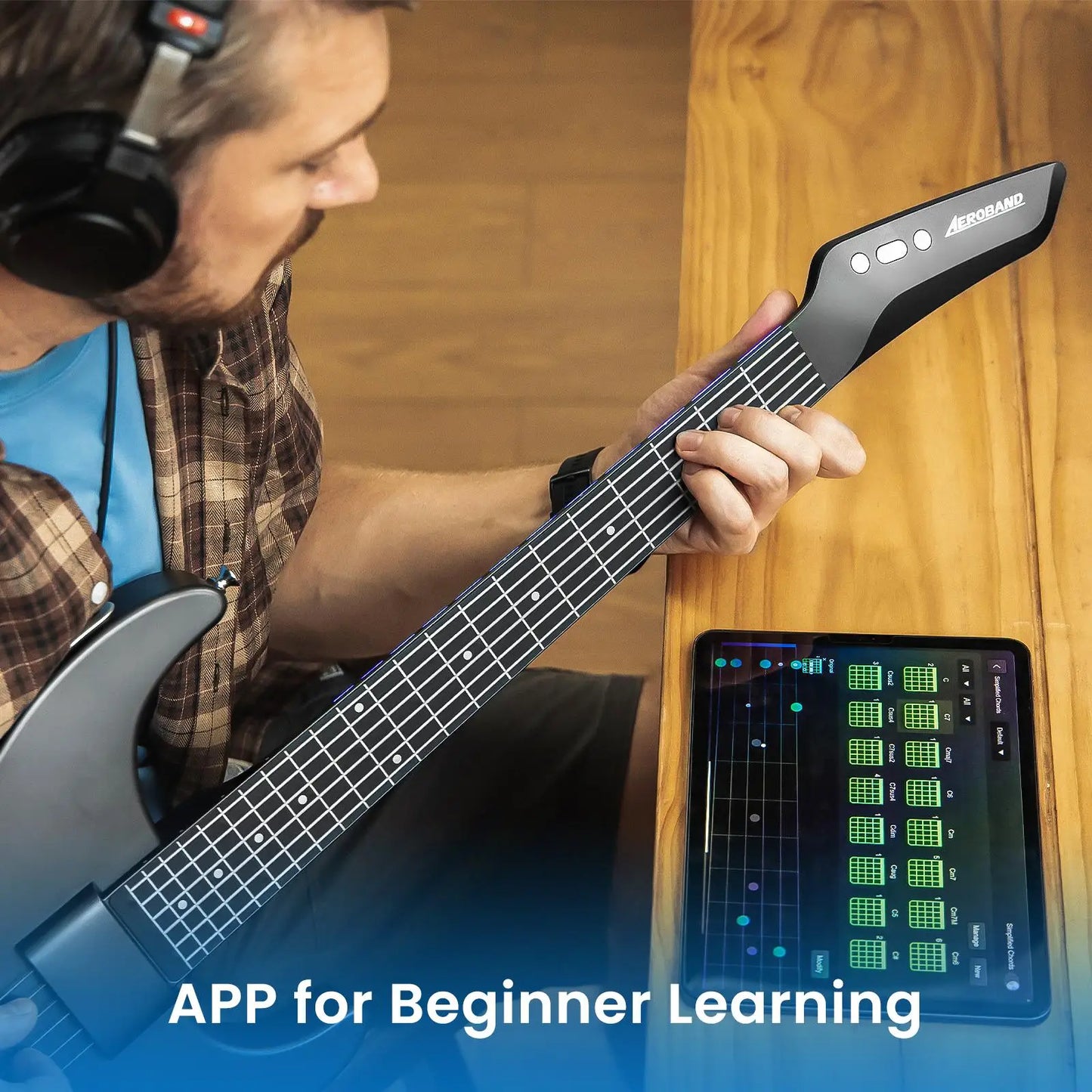 AeroBand Painless Guitar – Smart Silicone Strings with Bluetooth, 8 Sounds, USB MIDI Function, Perfect Gift for Adults