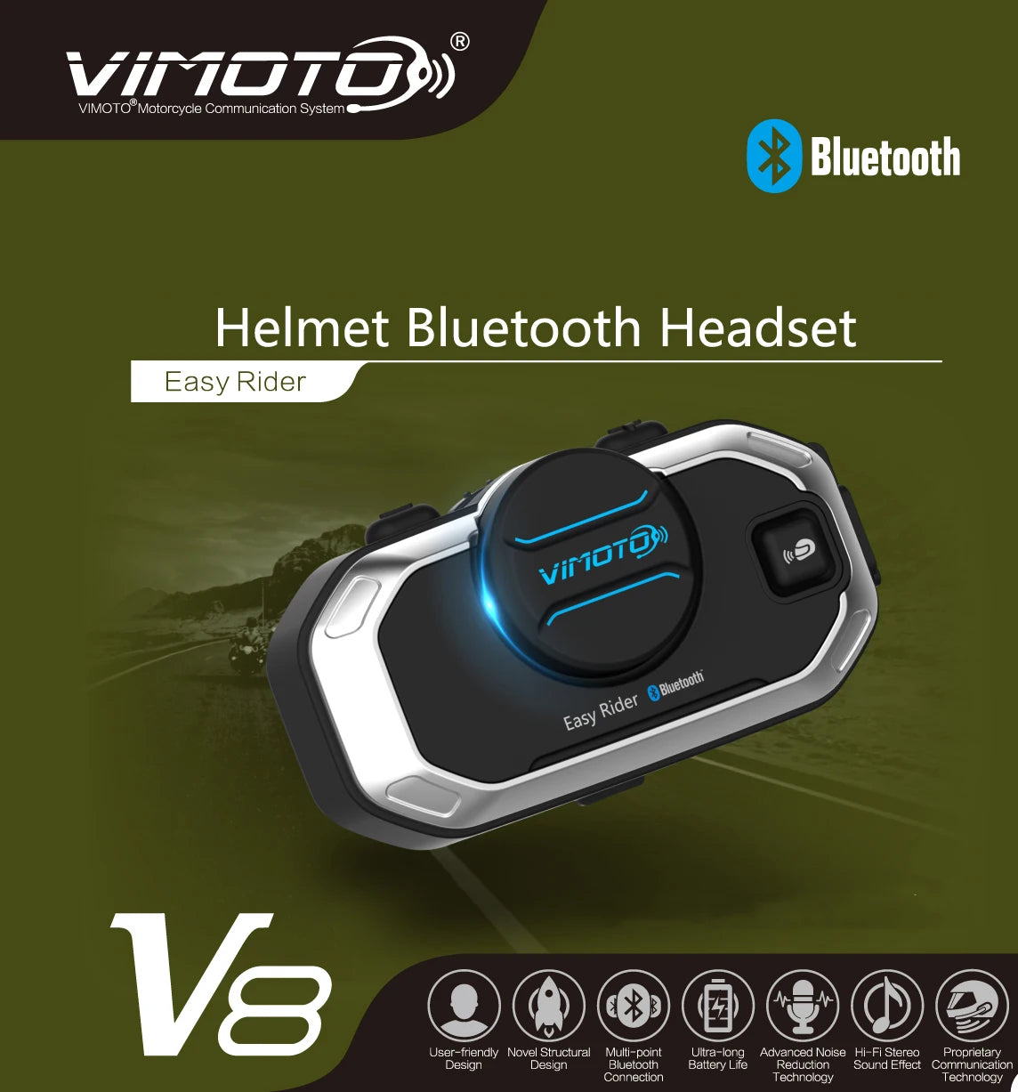 Easy Rider Vimoto V8 Motorcycle Helmet Bluetooth Headset — Multi-Functional Intercom & Interphone