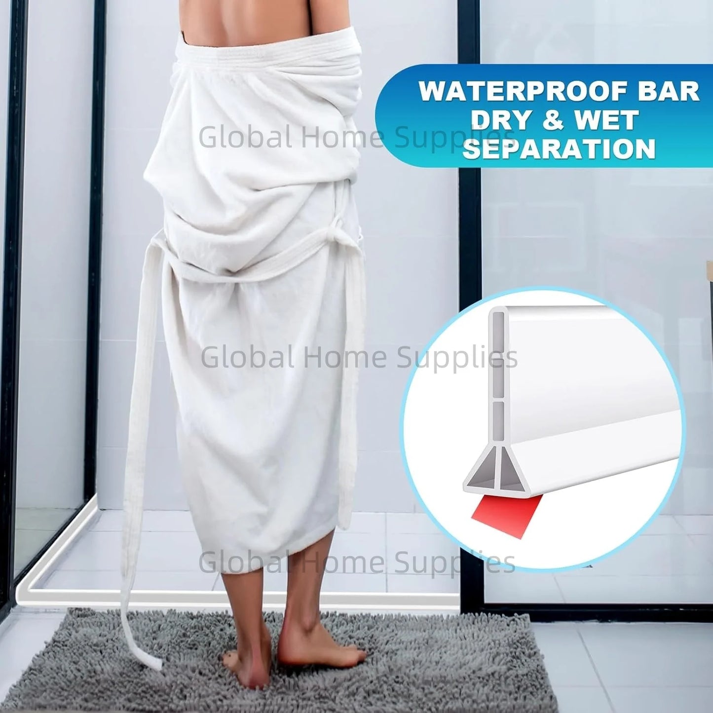 Upgraded 4” / 10cm Collapsible Shower Threshold Water Dam – Bathroom Barrier for Dry & Wet Separation