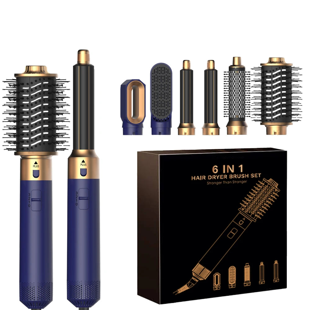 6-in-1 Hair Dryer Brush – Detachable Curler & Straightening Comb with Heat Control for Smooth Hair Styling