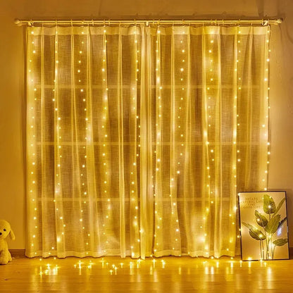 USB LED Curtain String Lights — 3x3/3x2/3x1 Fairy Light Garland for Christmas, Wedding, Home & Bedroom Decoration