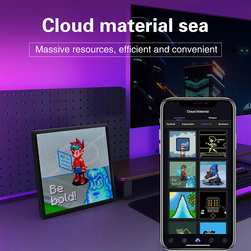 64x64 RGB LED Pixel Display Matrix Panel, Programmable Pixel Art Screen with Bluetooth App Control