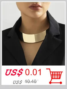 Exaggerated Chunky Metal Wire Choker Necklace – Gold Punk Collar, Wide Smooth Chain, Steampunk Jewelry for Women