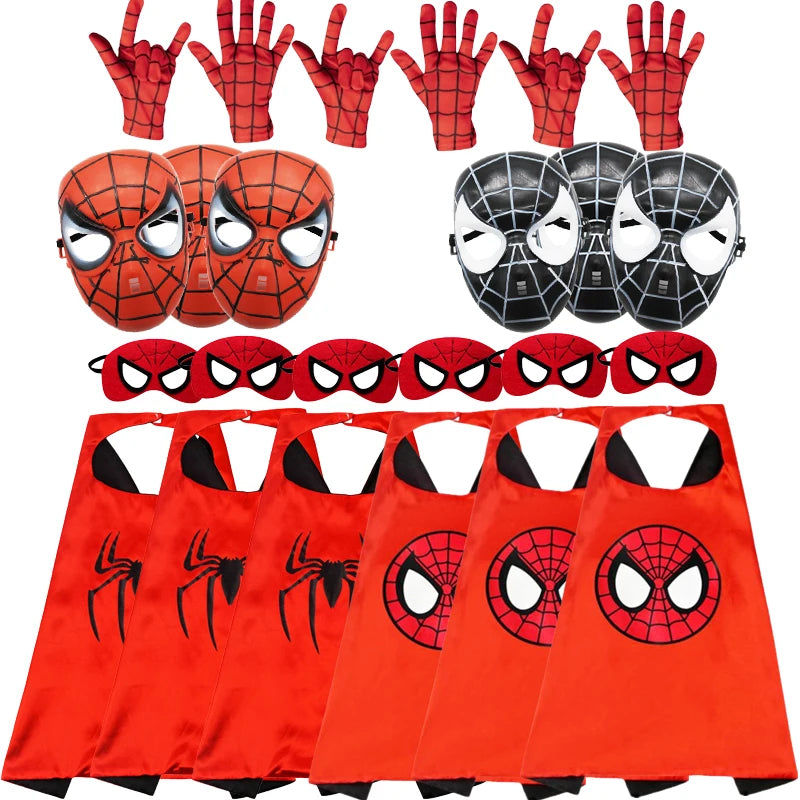 Children's Spiderman Cosplay Set - Red Cape, Mask, and Gloves for Super Hero Fun - Birthday Gift for Boys Aged 3-12