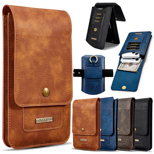 Universal Leather Wallet Phone Case – Belt Clip Cover for iPhone, Samsung, Xiaomi, Waist Bag Holster Pouch for Outdoor Sports & Running