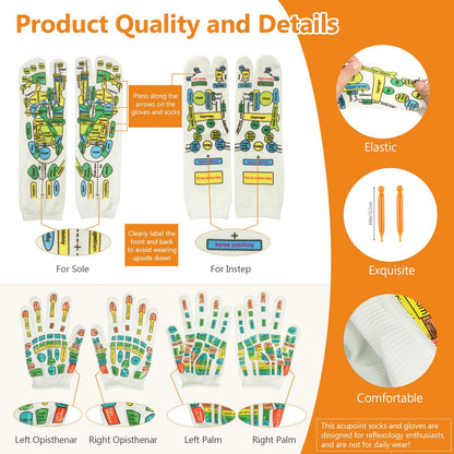 Reflexology Hand & Foot Massage Socks/Gloves – Pain Relief, Circulation & Relaxation Therapy