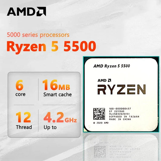 AMD Ryzen 5 5500 CPU Processor - 6-Core, 12-Thread, 3.6GHz, 16MB L3 Cache, 7NM, Socket AM4 (No Fan)