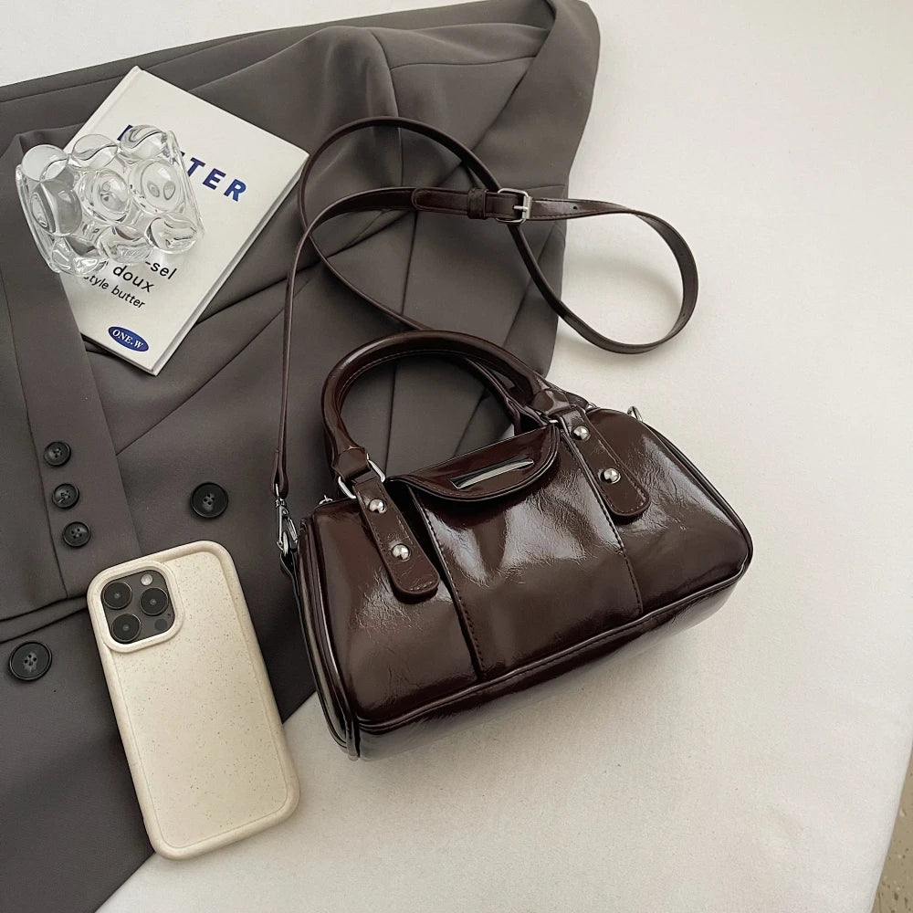 Burgundy Mini Top-Handle Bag for Women — PU Leather Shoulder & Crossbody Handbag 2024 Luxury Designer