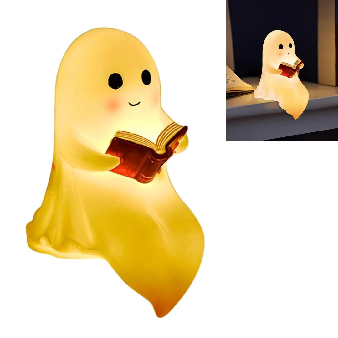 Cute Ghost Reading Book Lamp — Halloween Night Light for Bedroom, Adorable Ghost Decor for Book Lovers