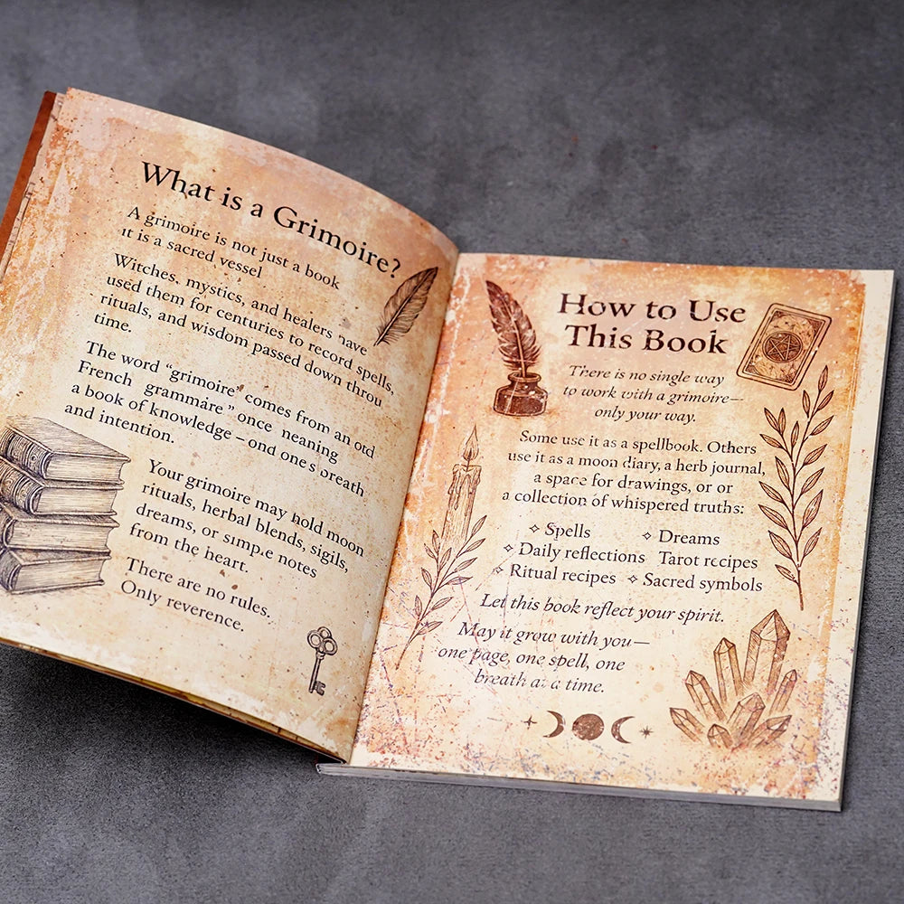 77-Page Witchcraft Grimoire Book of Shadows – Moon Phases, Herbal Lore & Spells Gothic Dark Academia Witch Journal Kit