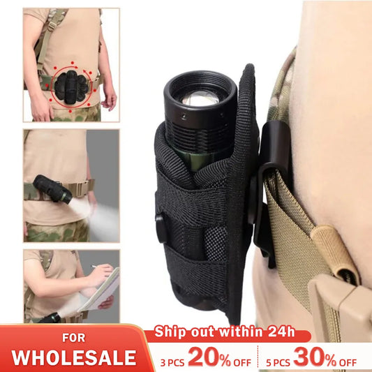 Tactical Hunting Molle Nylon Flashlight Pouch: 360° Rotatable Cover Holster for Outdoor Torch - Portable Lighting Accessory