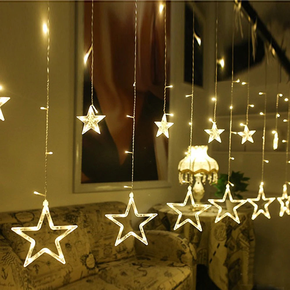 3.5M Star Curtain LED String Lights – 138 LEDs Fairy Lights for Christmas, Home, Bedroom, Window, Outdoor Party, and Holiday Decoration
